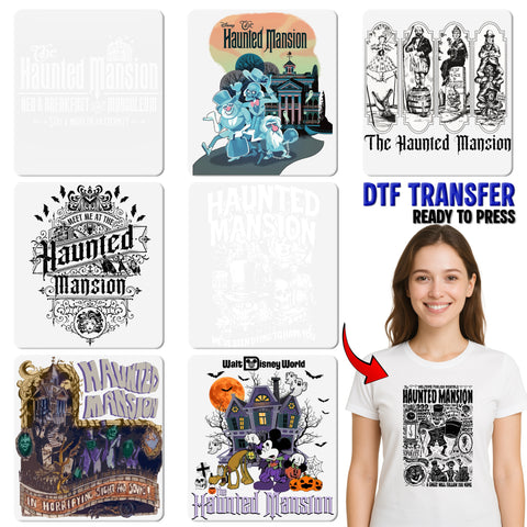 Haunted Mansion Cartoon Gothic Disney DTF Transfer for Halloween Apparel & Family Costume