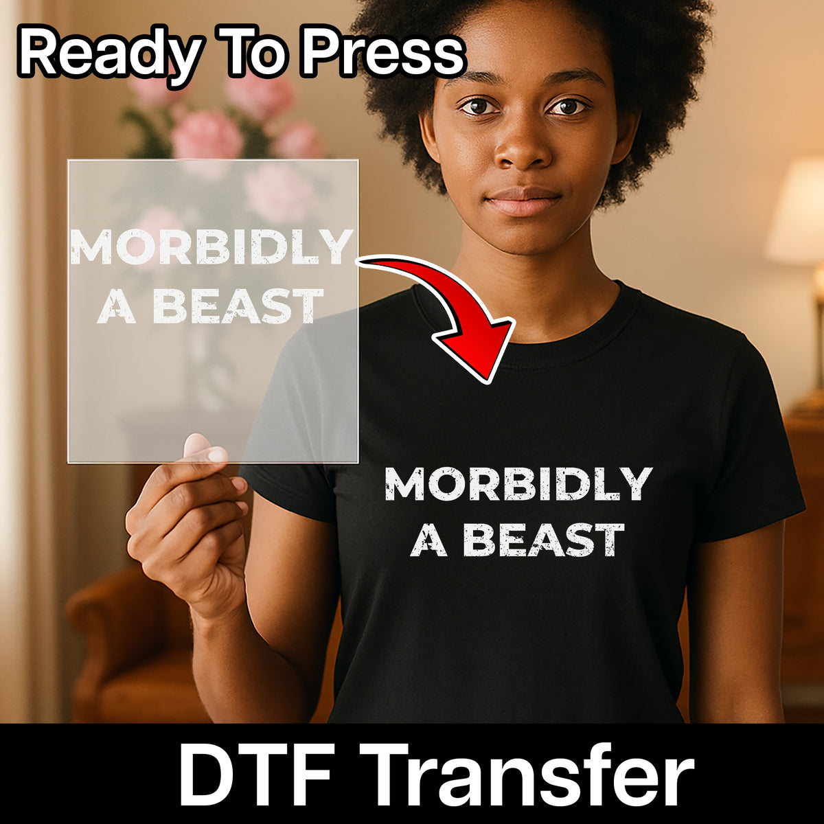 Morbidly a Beast Bold Gym Humor DTF Transfer Ready To Press Workout Shirt for Fitness Enthusiasts & Bodybuilders