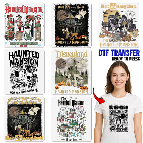 Haunted Mansion Retro Spooky DTF Transfer for Halloween Apparel - Ready To Press Iron-On for T-Shirts & Sweatshirts