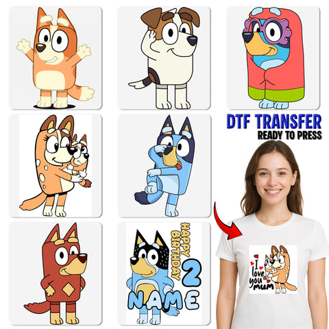 Cute Cartoon Dog Ready To Press DTF Transfer for Kids & Family Apparel, Playful Pet Art T-shirt, Fun Group Celebration Design