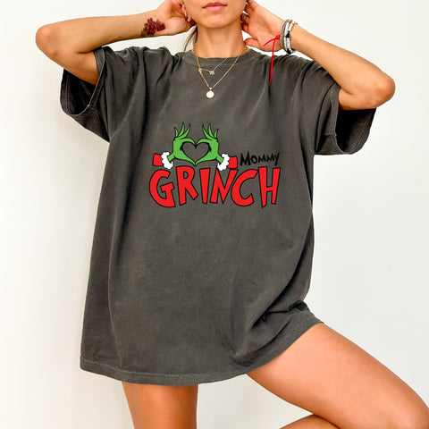 Festive Funny Grinch Christmas Mommy DTF Transfer for T-Shirt & Sweatshirt, Ready to Press Holiday Iron-On for Moms & Family Apparel