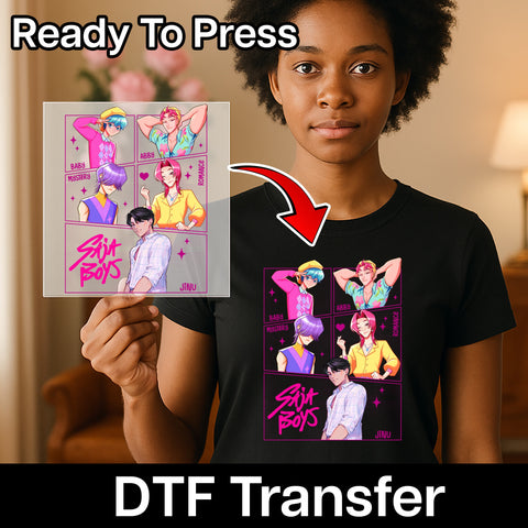 Anime Inspired Cute & Colorful Baby Mystery DTF Transfer, Ready To Press K-pop Group Apparel for Fans, Vibrant Pop Art T-shirt