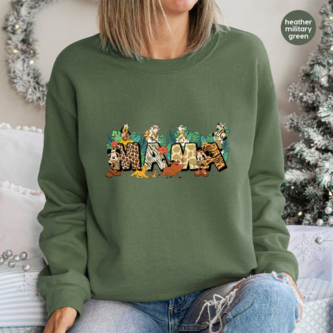 Cute Safari Adventure Animated DTF Transfer for Family T-Shirts, Ready To Press Iron-On Animal Print Wildlife Theme for Moms & Kids