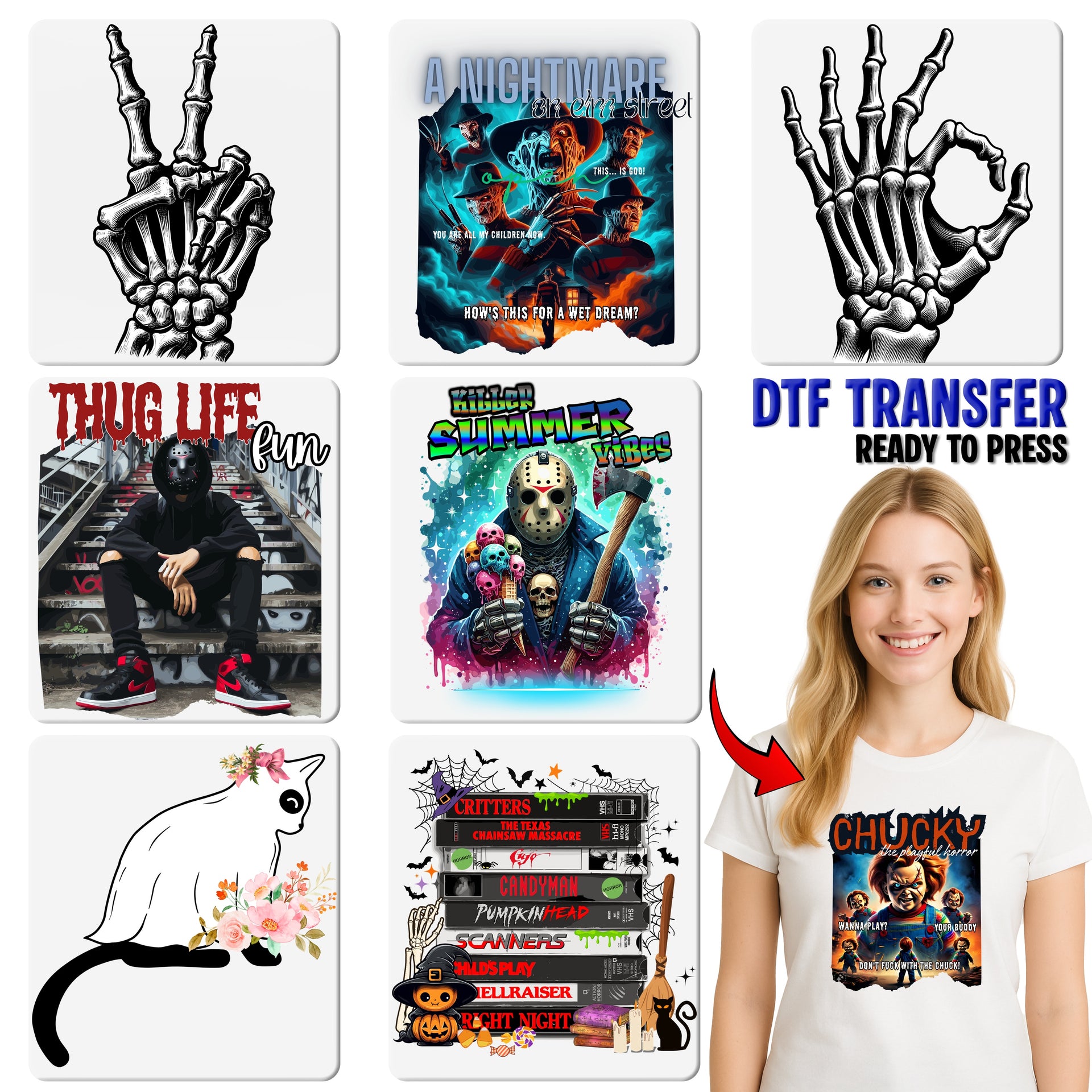 Classic Horror Movie Character Halloween Ready To Press DTF Transfer for Gothic Apparel Fans Shirt