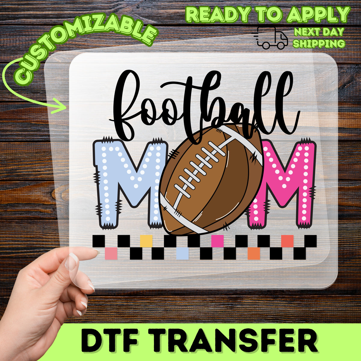 Cute Football MOM DTF Transfer for Game Day Apparel, Ready To Press Iron-On for Football Moms, Sporty Shirt for Tailgate Parties