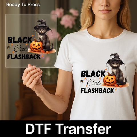 Cute Halloween Kitten in Witch Hat DTF Transfer | Ready To Press Fall Cat Design for Shirts & Hoodies | Perfect Gift for Cat Lovers
