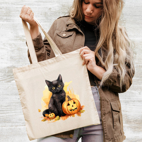Cute Halloween Black Cat & Pumpkin DTF Transfer - Ready to Press Iron-On for Spooky Kids & Adult Apparel