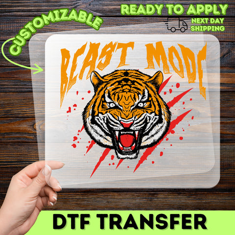 Empowering Beast Mode DTF Transfer Apparel - Bold Tiger Print Ready to Press for Motivational Shirts & Fitness Enthusiasts
