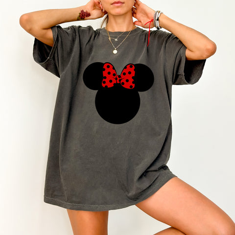 Cute Retro Cartoon Red Bow DTF Transfer for Family Shirts, Ready To Press, Iron-On for Theme Park & Friends Reunions