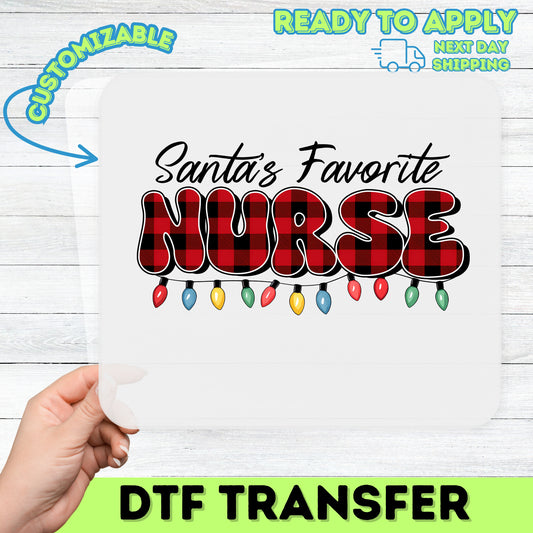 Retro Holiday Nurse DTF Transfer Cute Buffalo Plaid & Lights Ready To Press Christmas for Nursing T-shirt Apparel
