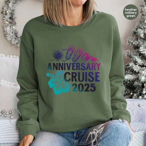 Anniversary Cruise 2025 ready to press DTF transfer for couples t-shirts & tropical celebration apparel