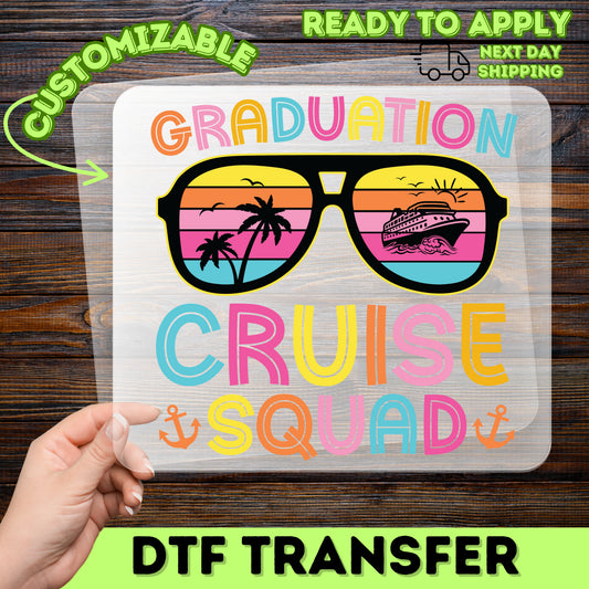 Vibrant Graduation Cruise Squad DTF Transfer | Ready To Press Tropical Travel T-Shirt for Graduate Group Celebration