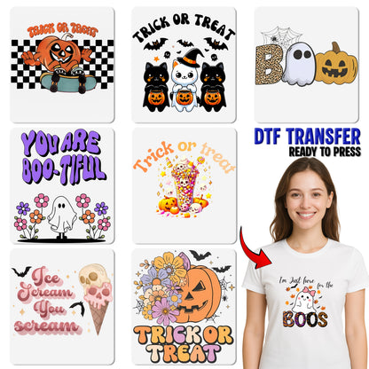 Cute Halloween Treats Iron-On DTF Transfer Trick or Treat Design Ready to Press for T-Shirts & Sweatshirts
