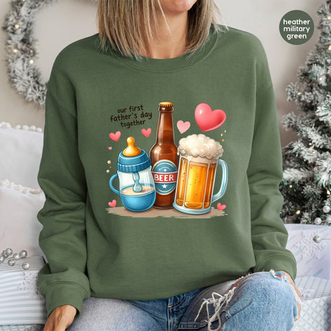 Funny First Father's Day Baby & Beer Cartoon DTF Transfer, Ready To Press Iron-On for New Dad T-shirts & Apparel