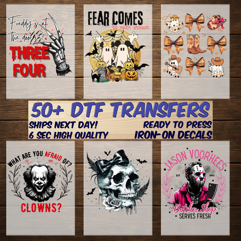 Cute Halloween mummy characters DTF transfer for kids t-shirt, funny spooky pumpkins & bats iron-on, family holiday apparel