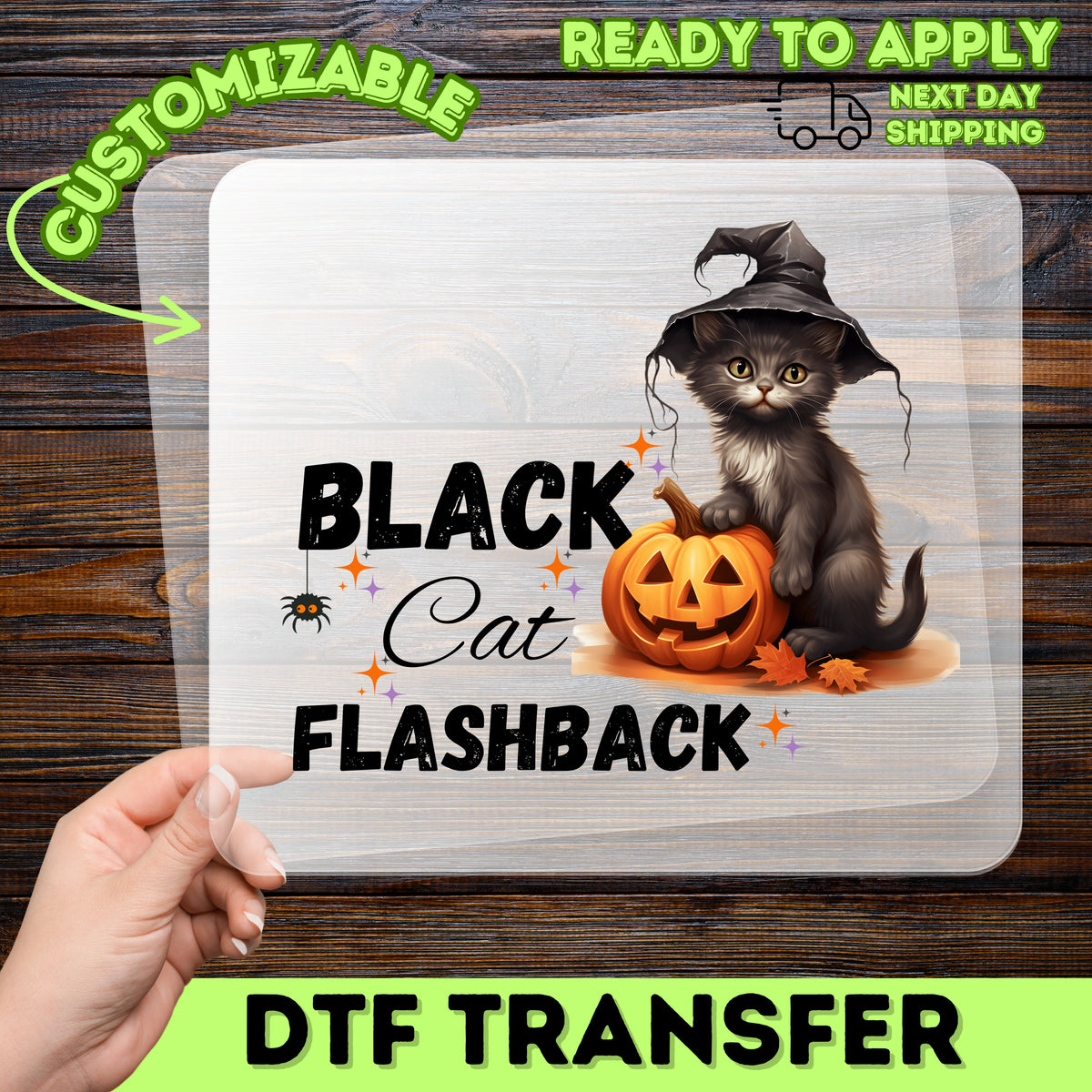 Cute Halloween Kitten in Witch Hat DTF Transfer | Ready To Press Fall Cat Design for Shirts & Hoodies | Perfect Gift for Cat Lovers