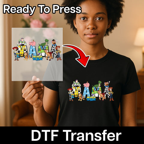 Toy Story Inspired Cartoon MAMA DTF Transfer for Fun Family T-Shirt, Cute Character Iron-On Ready To Press for Moms & Fans