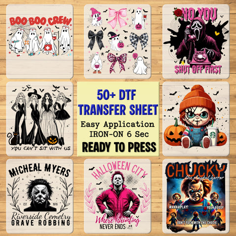 Cute Disney Halloween Character DTF Transfer, Ready To Press for Family Apparel, Kids Shirt, Fun Halloween Iron-On