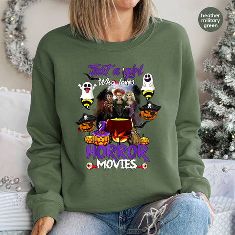 Cute Horror Movie Fan Halloween DTF Transfer for Women Shirt | Funny Witch & Pumpkin Ready To Press Iron-On Apparel Design