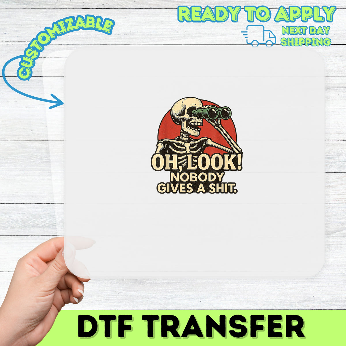 Funny Halloween Skeleton DTF Transfer - Snarky Binoculars Design for T-Shirts & Hoodies - Ready to Press Dark Humor Apparel