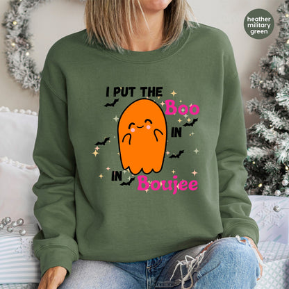 Cute Boo Boujee Ghost Funny Halloween DTF Transfer for Trendy Apparel, Iron-On Ready to Press Halloween Design for Teens