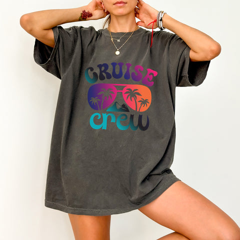 Retro Cruise Crew Iron-On DTF Transfer for Family Vacation Shirts & Group Trips - Fun Tropical & Nautical Beach Design