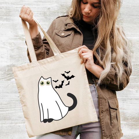 Cute Halloween Ghost Cat DTF Transfer for Cat Lover Shirts & Funny Holiday Apparel
