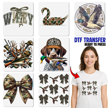 Camouflage Duck DTF Transfer for Outdoor Enthusiasts Iron-On Nature Wildlife Apparel Ready To Press Eco-Friendly T-Shirt