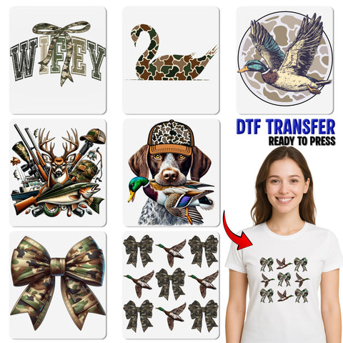 Camouflage Duck DTF Transfer for Outdoor Enthusiasts Iron-On Nature Wildlife Apparel Ready To Press Eco-Friendly T-Shirt