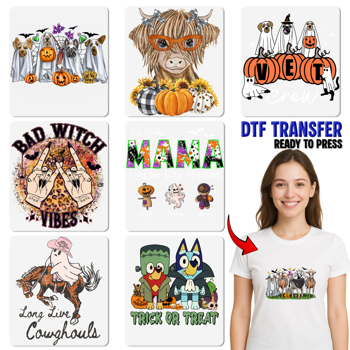 Funny Halloween 'Bad Witch Vibes' DTF Transfer for Spooky Party Shirts & Sweatshirts, Ready to Press Gothic Iron-On