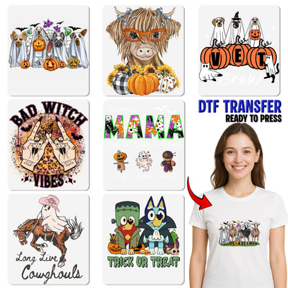 Funny Halloween 'Bad Witch Vibes' DTF Transfer for Spooky Party Shirts & Sweatshirts, Ready to Press Gothic Iron-On