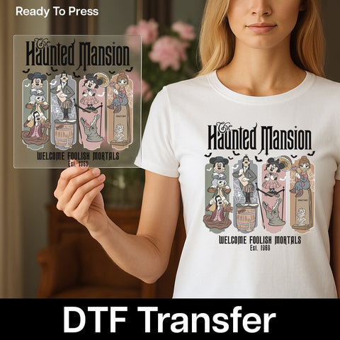 Funny Halloween Cartoon Mash-Up DTF Transfer | Haunted Mansion & Spooky Disney Theme | Ready to Press on Shirts & Hoodies