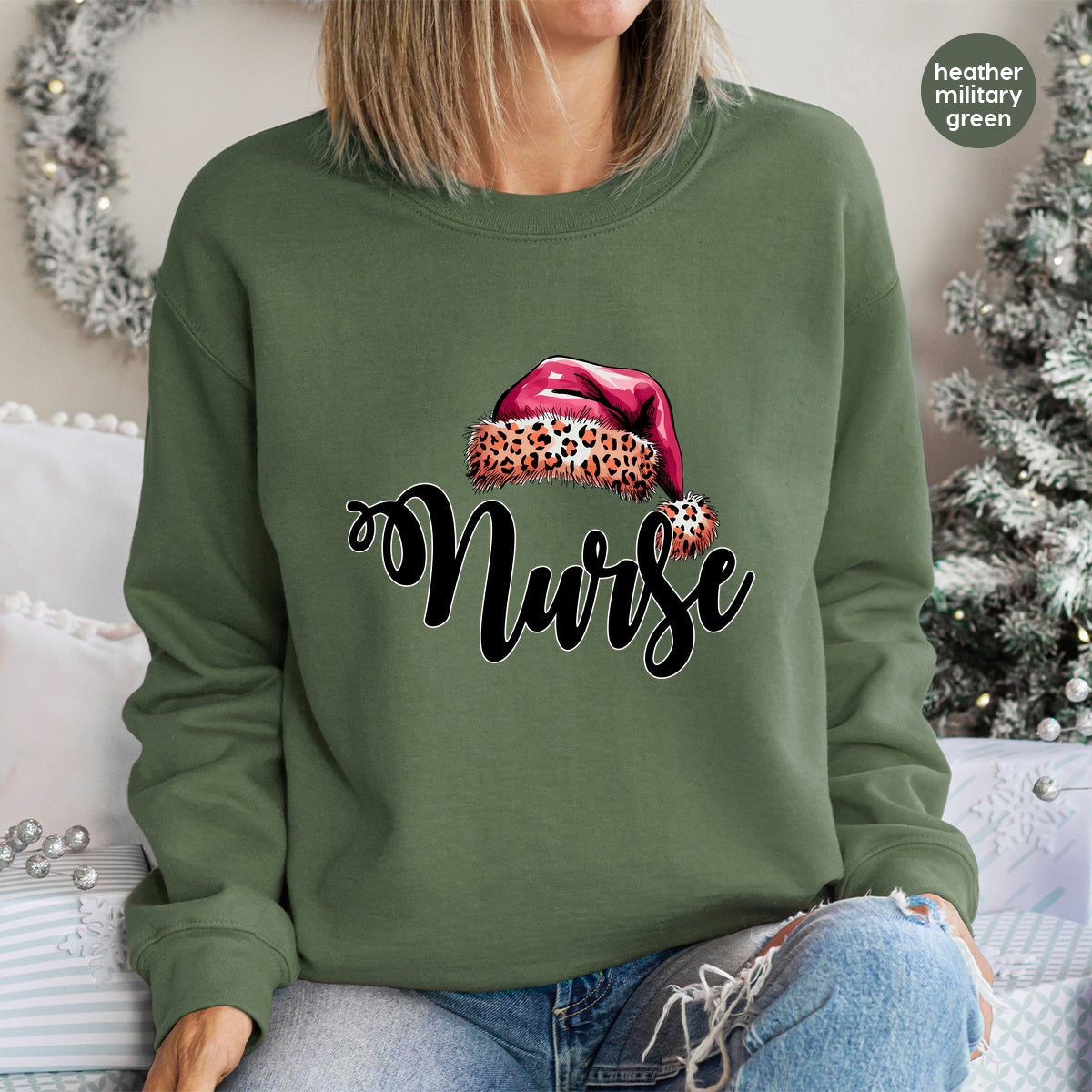 Festive Nurse Leopard Santa Hat DTF Transfer Iron-On Ready to Press Christmas Nurse T-Shirt Apparel