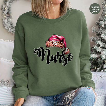 Festive Nurse Leopard Santa Hat DTF Transfer Iron-On Ready to Press Christmas Nurse T-Shirt Apparel