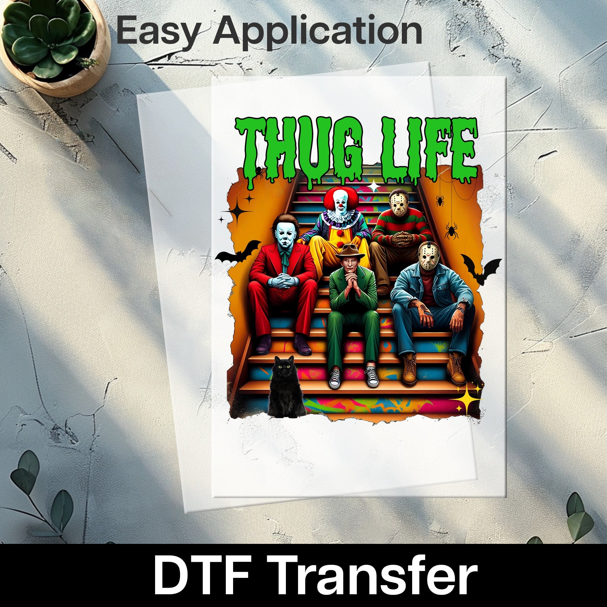 Funny Halloween Thug Life Horror Characters DTF Transfer Iron-On for T-Shirt & Sweatshirt Halloween Pop Culture Fans