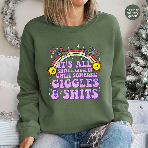 Funny Group DTF Transfer Ready To Press Retro T-Shirt Design for Matching Party Apparel - It's All Shits & Giggles, Quirky Humor