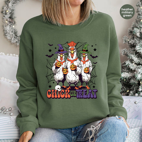 Funny Halloween Chick or Treat DTF Transfer for Chicken Lover T-Shirts & Party Apparel
