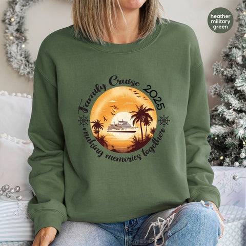 Retro Family Cruise DTF Transfer for Memorable Trips with Palm Sunset & Nautical Vibe, Ideal Ready To Press Shirt for Reunion