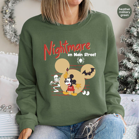 Retro Halloween Nightmare On Main Street DTF Transfer Ready To Press Cute Halloween Cartoon for Family Group T-Shirts