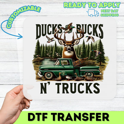 Retro Ducks & Trucks DTF Transfer for Hunting Apparel, Outdoor Adventure Wildlife Design, Vintage Buck & Truck Ready To Press
