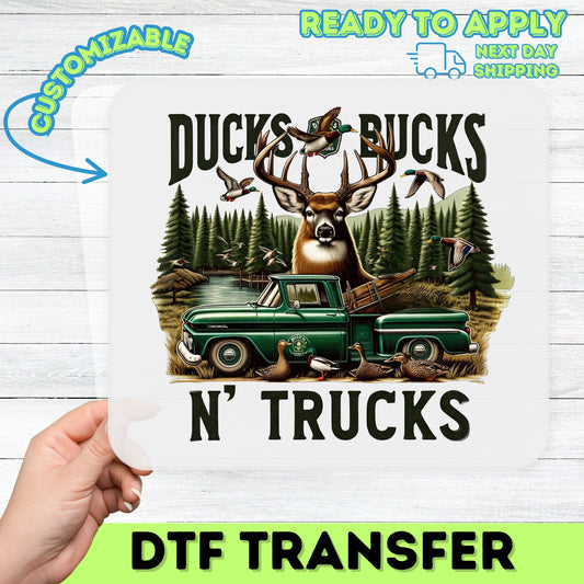 Retro Ducks & Trucks DTF Transfer for Hunting Apparel, Outdoor Adventure Wildlife Design, Vintage Buck & Truck Ready To Press