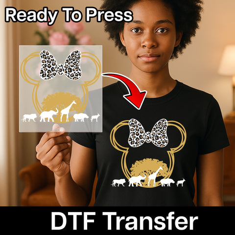 Cute Safari Animal Adventure DTF Transfer | Family Vacation Fun Animal Print Bow Shirt | Ready to Press Wildlife Adventure Apparel