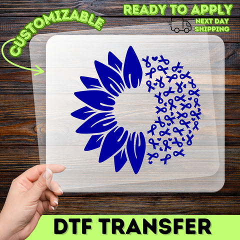 Sunflower & Blue Awareness Ribbon DTF Transfer for Apparel – Supportive Design for Cause Events & Awareness Apparel