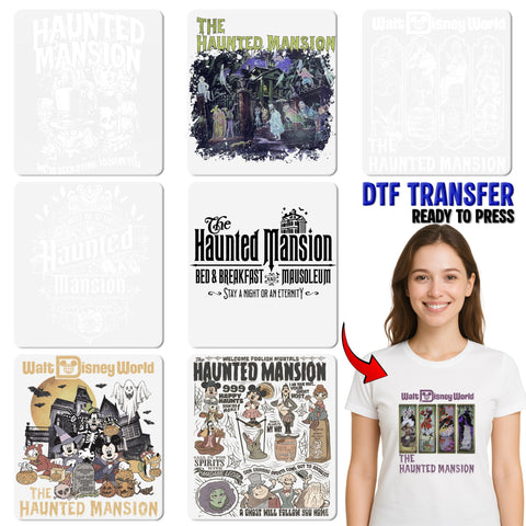 Spooky Haunted Mansion DTF Transfer for Halloween Shirts & Apparel - Ready To Press Gothic Style for Halloween Enthusiasts
