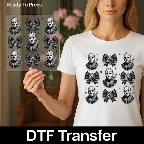 Horror Gothic Flower Masked Character Halloween DTF Transfer Ready to Press for T-Shirt Apparel