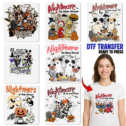 Cute Halloween Cartoon Character Ready To Press DTF Transfer Iron-On for Family T-Shirts & Group Costume Apparel