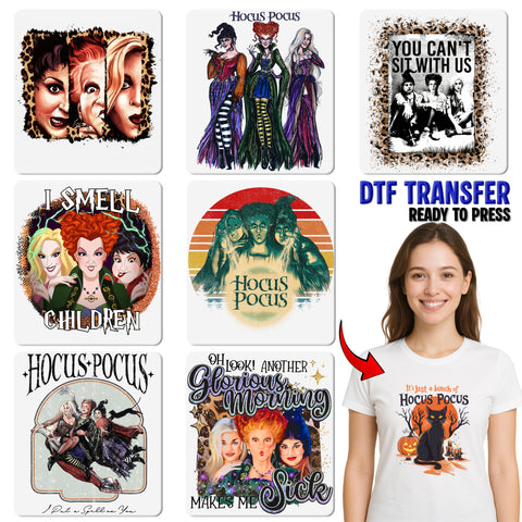 Retro Pop Culture Halloween DTF Transfer 'Hocus Pocus' Witchcraft Design Ready To Press Iron-On for Family & Friends T-Shirts