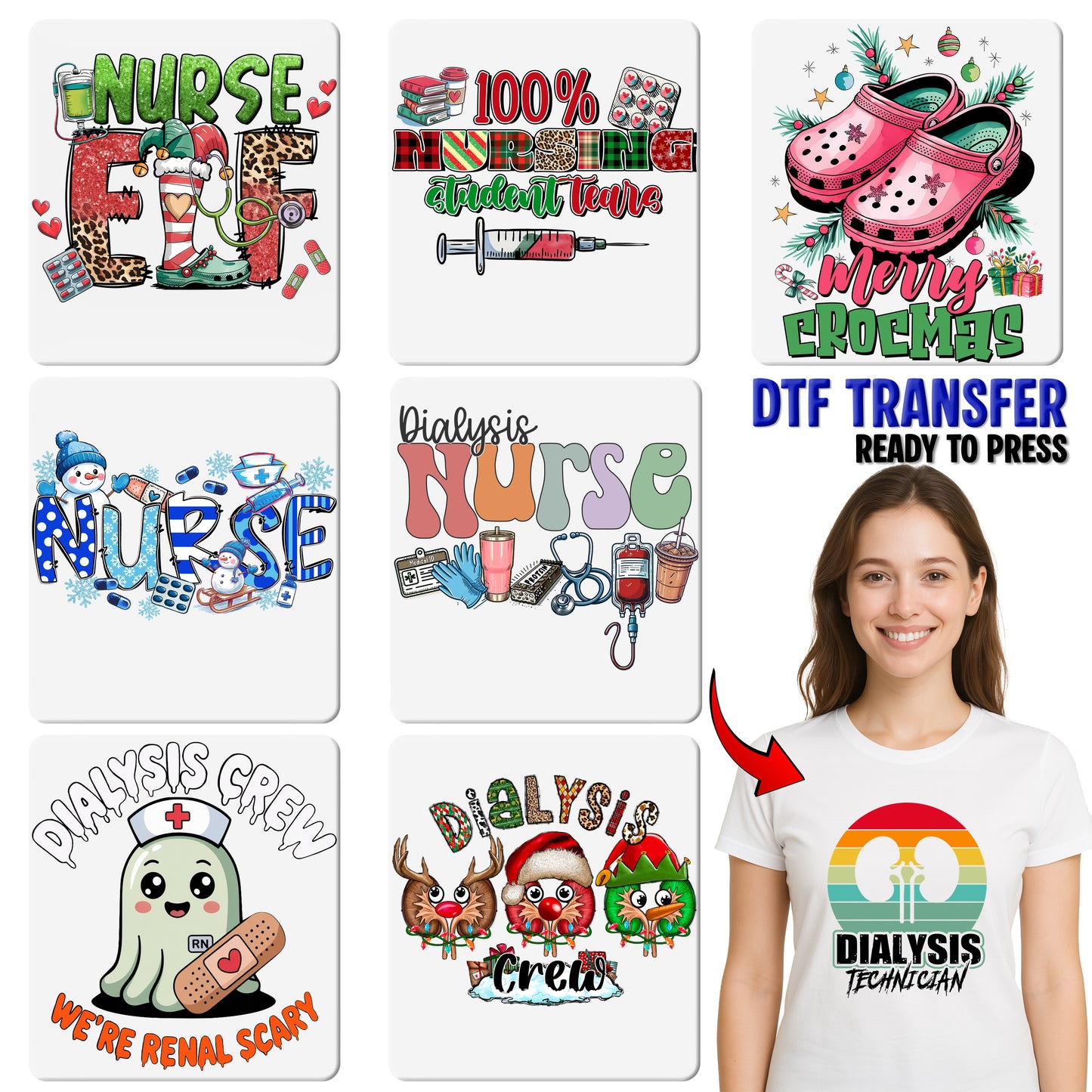 Santa's Favorite Nurse DTF Transfer for Funny Christmas Nurse Apparel, Ready to Press Iron-On Holiday T-Shirt Gift