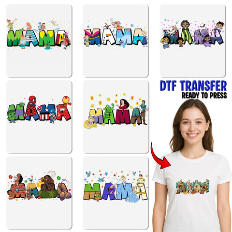 Classic Cartoon MAMA DTF Transfer for Mother's Day Cute Family Theme Iron-On Shirt Gift