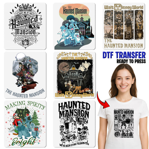 Halloween Spooky Haunted Mansion DTF Transfer for Disney Themed T-shirts & Apparel - Fun Iron-On for Family Group Costumes